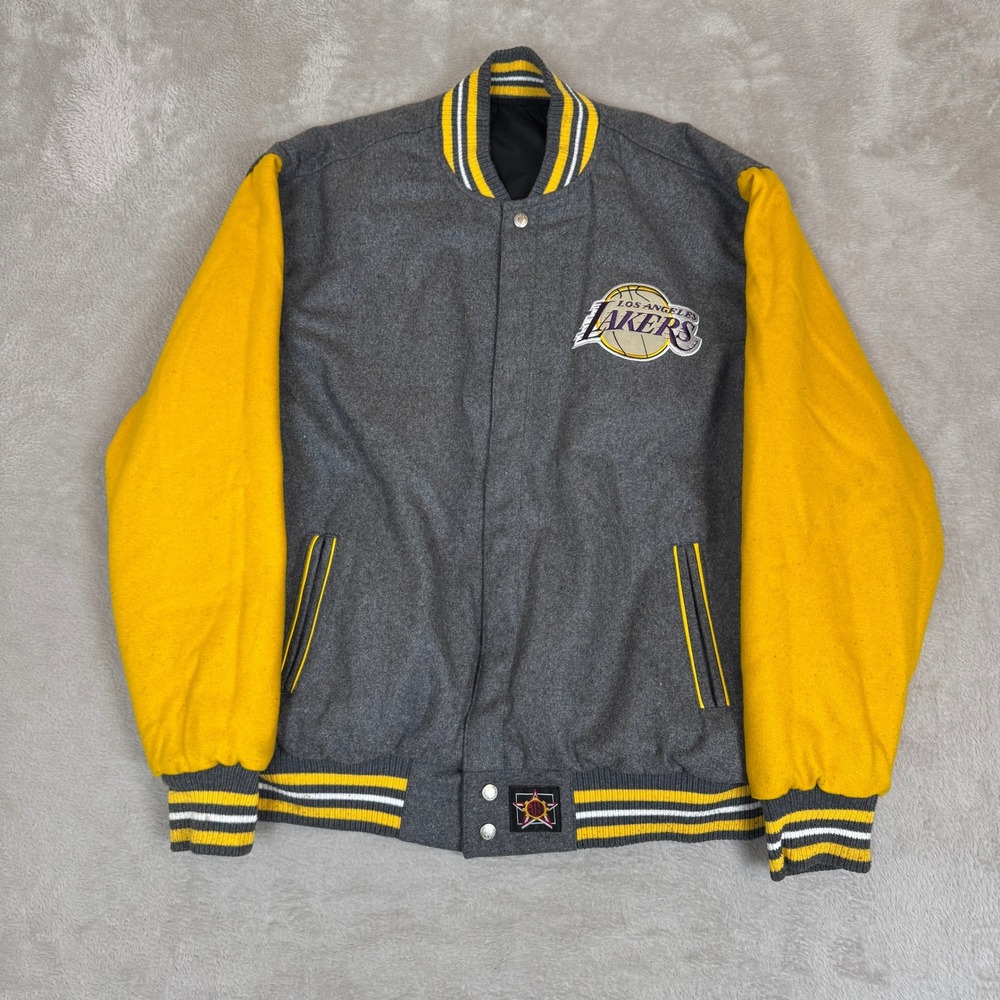 VTG 90s JH Design NBA Los Angeles Lakers Reversible Varsity Jacket Mens L Gray